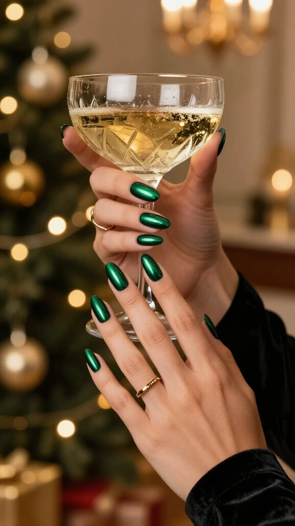 Emerald green chrome nails