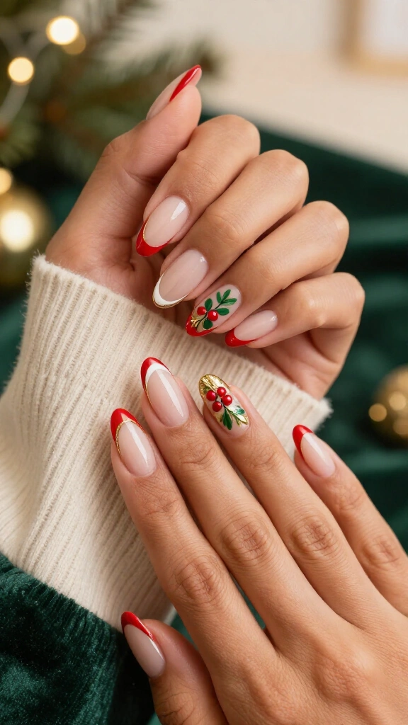 Gilded Mistletoe French Manicure