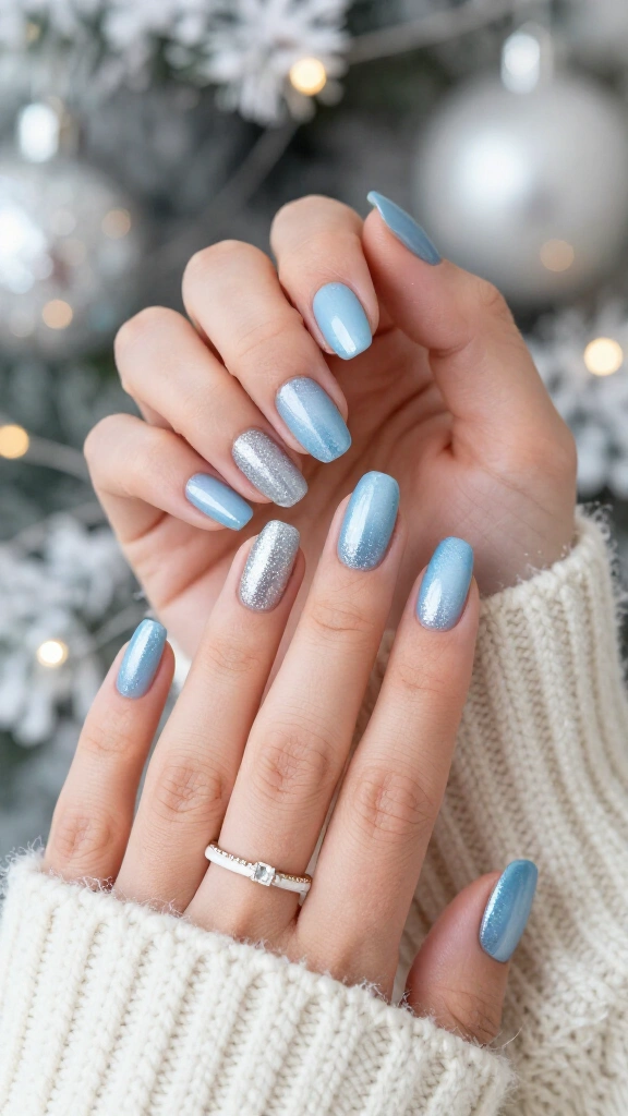 Frosted icy blue nails