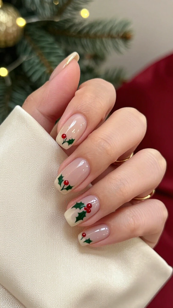 Minimalist holly berry nails