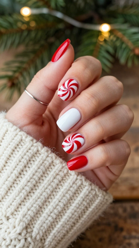 Peppermint swirl nails