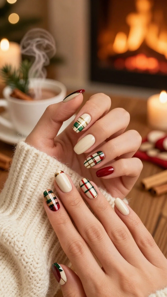 Plaid Christmas nails