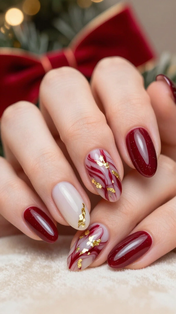 Sparkling Gold Foil & Crimson Swirls