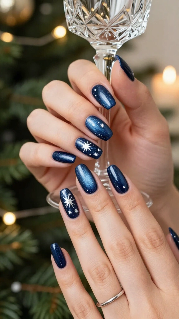 Silver starry night nails