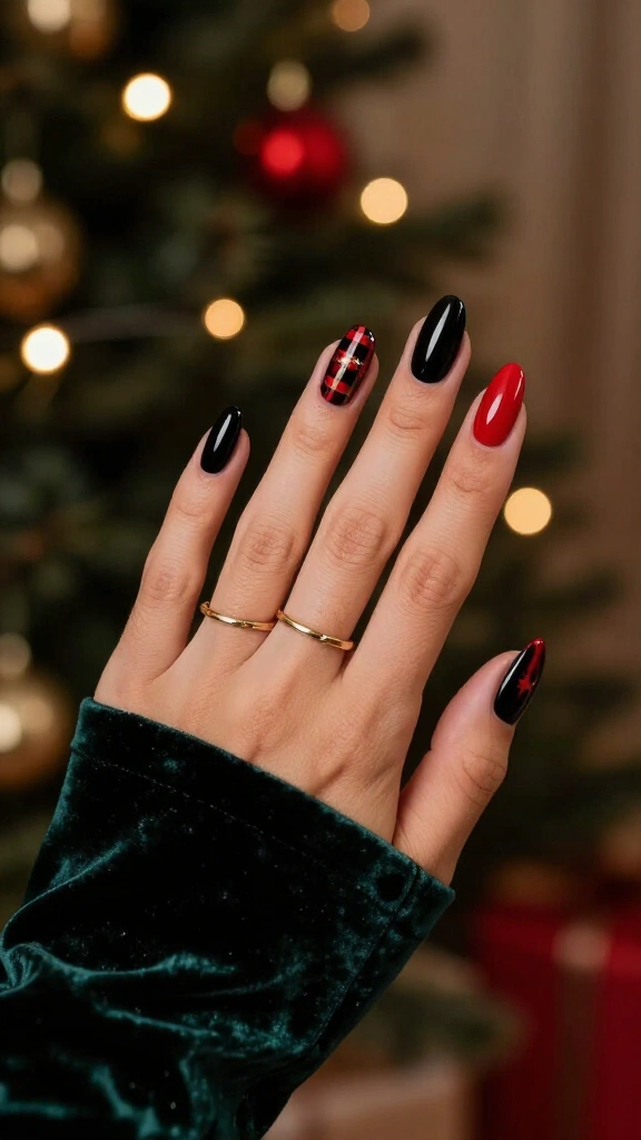 Black and red holiday nails