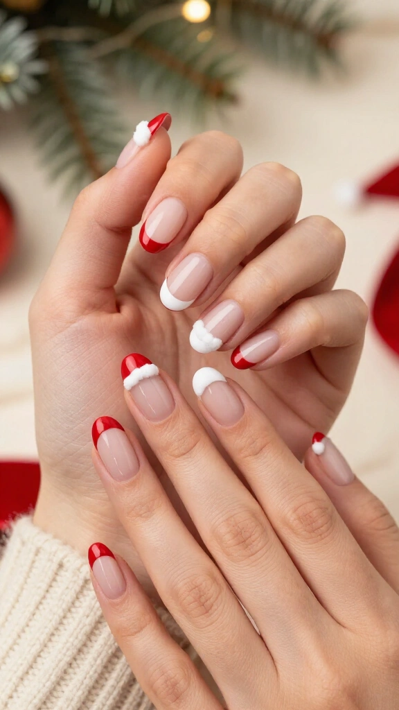 Santa hat French tips