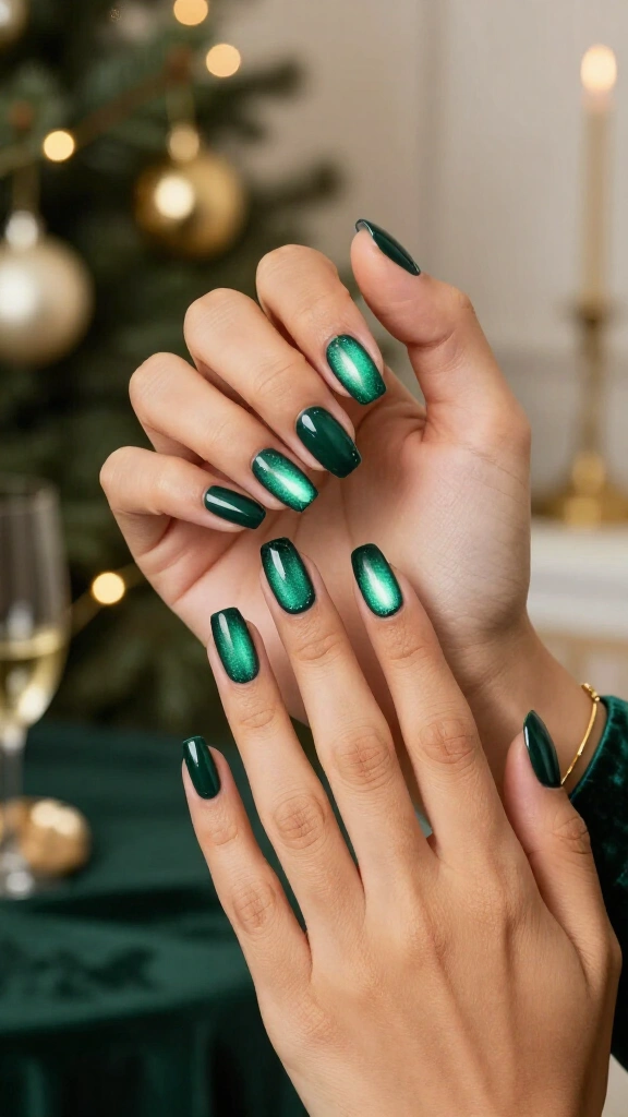 Green velvet cat-eye nails