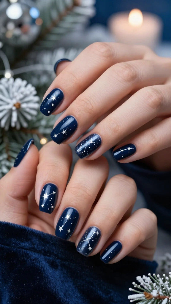 Midnight navy with silver constellations