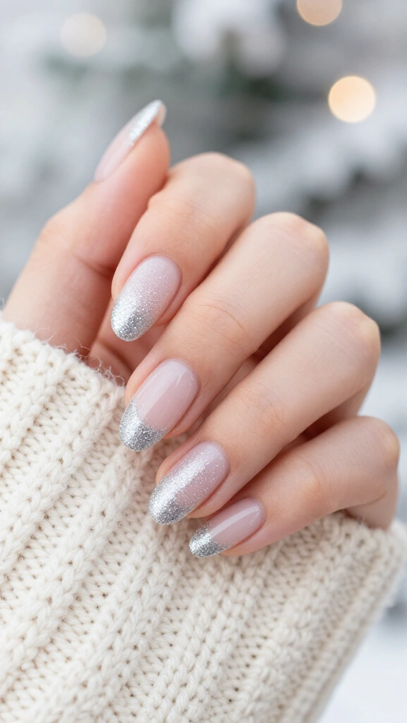 Minimalist Silver Glitter Tips
