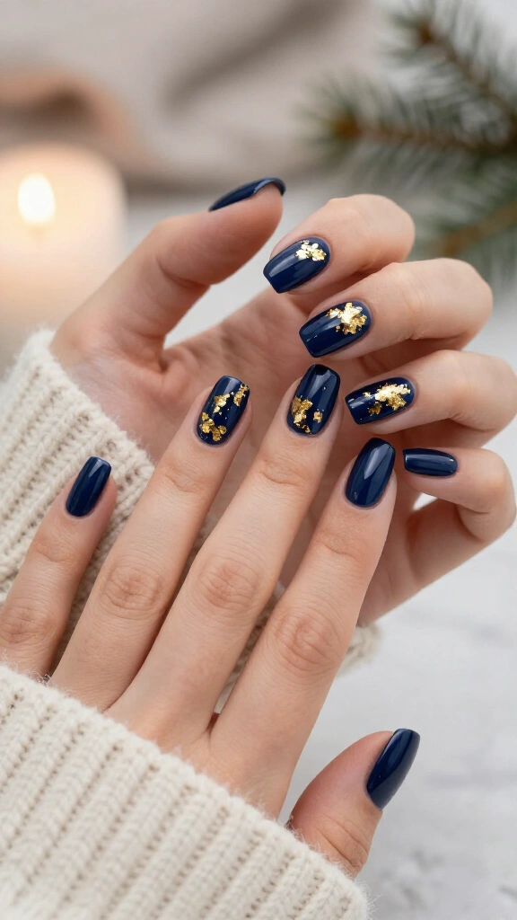 Midnight Navy With Gold Flakes