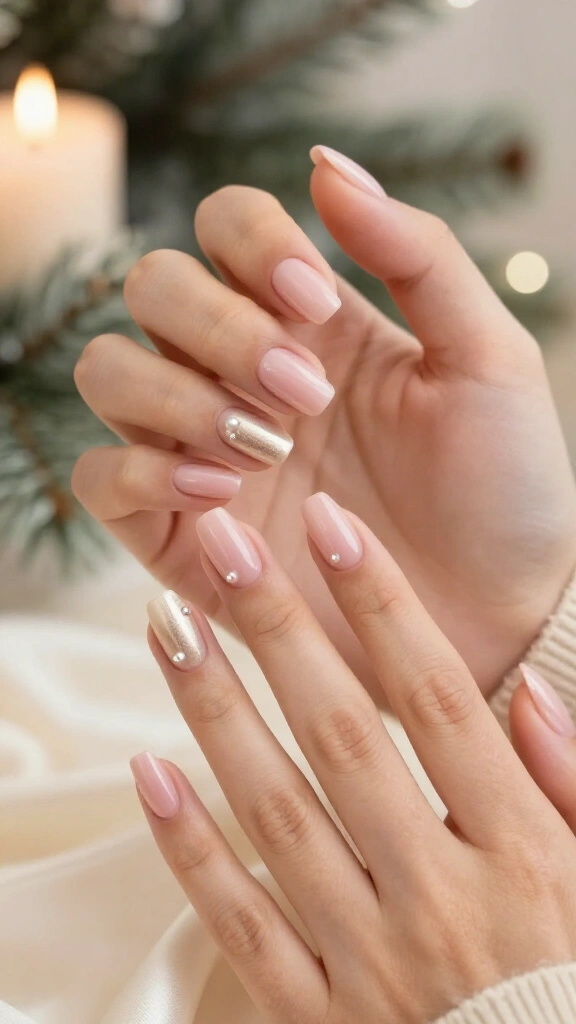 Minimalist pearl accents on sheer blush