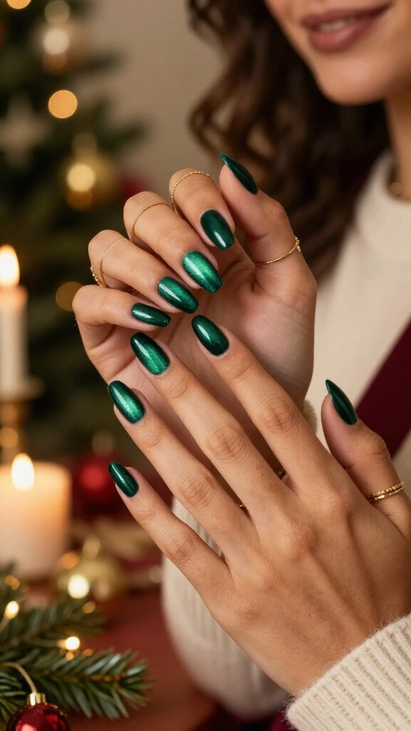 Emerald green velvet nails