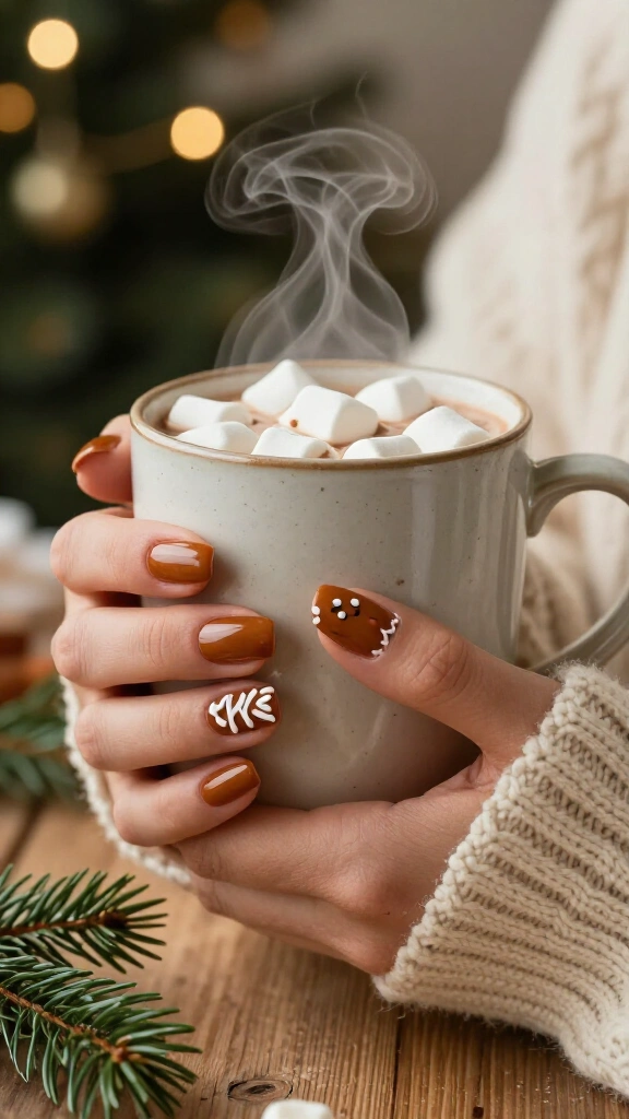 Gingerbread cookie nail art