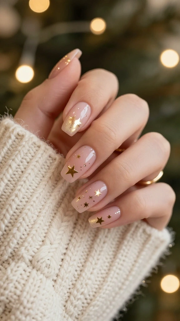 Gold star accent nails