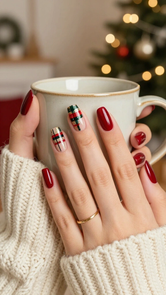 Plaid Christmas nails