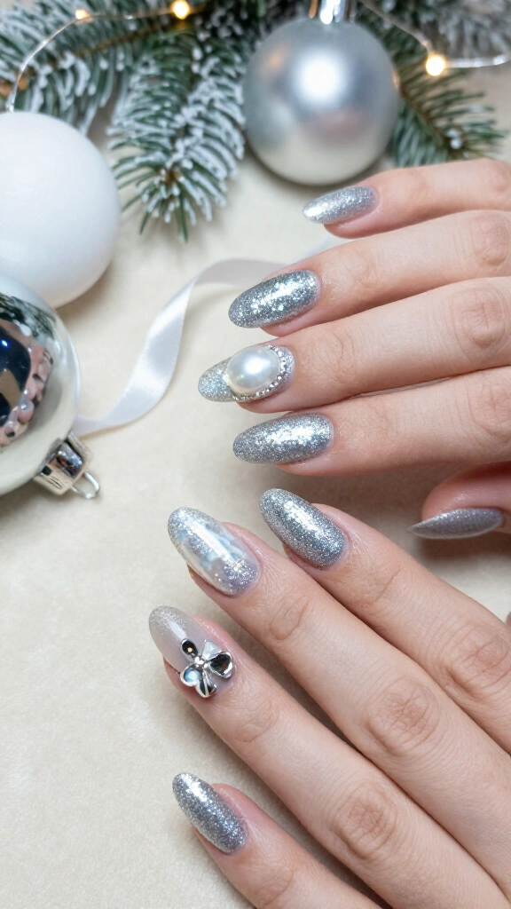 Sparkling silver ornament nails