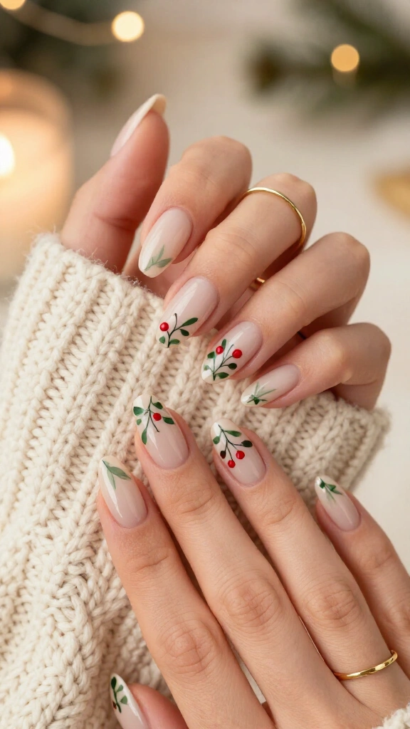 Minimalist mistletoe nails
