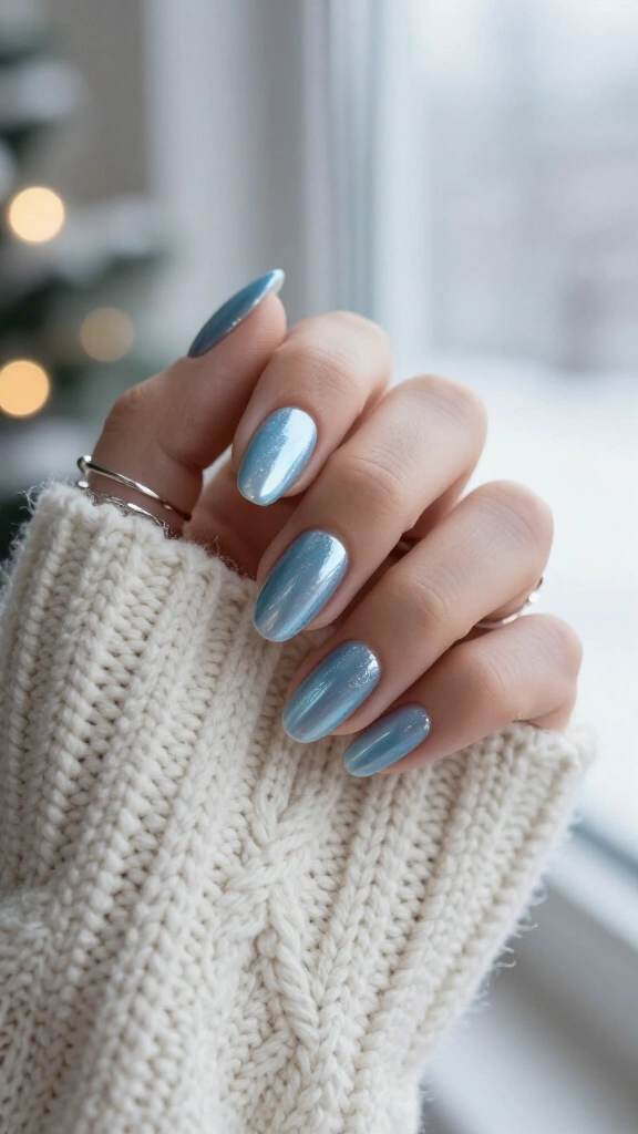 Icy blue chrome nails