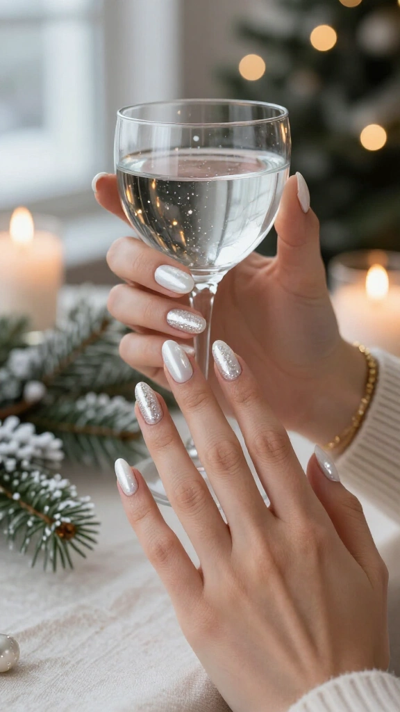 White pearl Christmas nails
