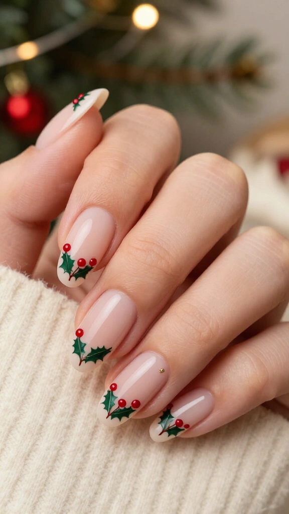 Holly berry French manicure