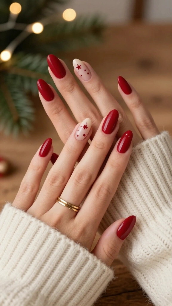Matte red nails with glossy details