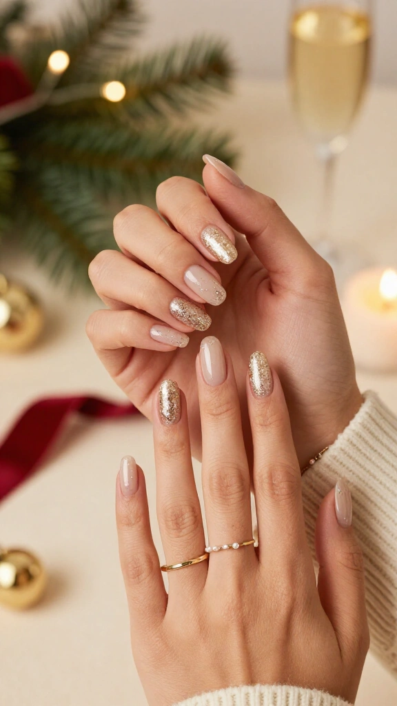 Champagne glitter Christmas nails