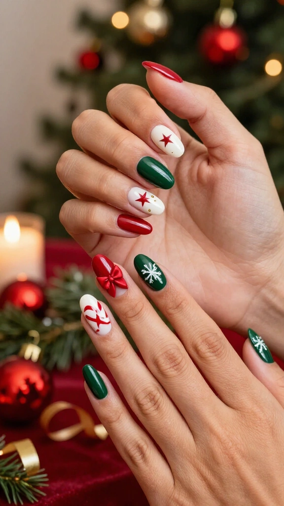 Festive mix-and-match Christmas nails