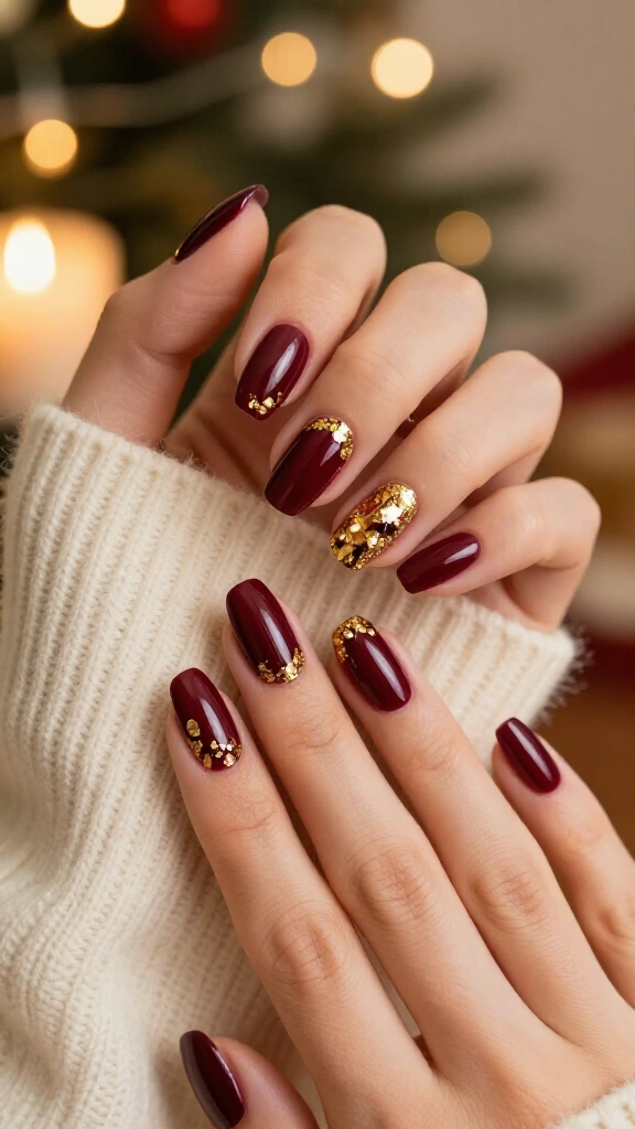 Deep cranberry and gold foil flakes