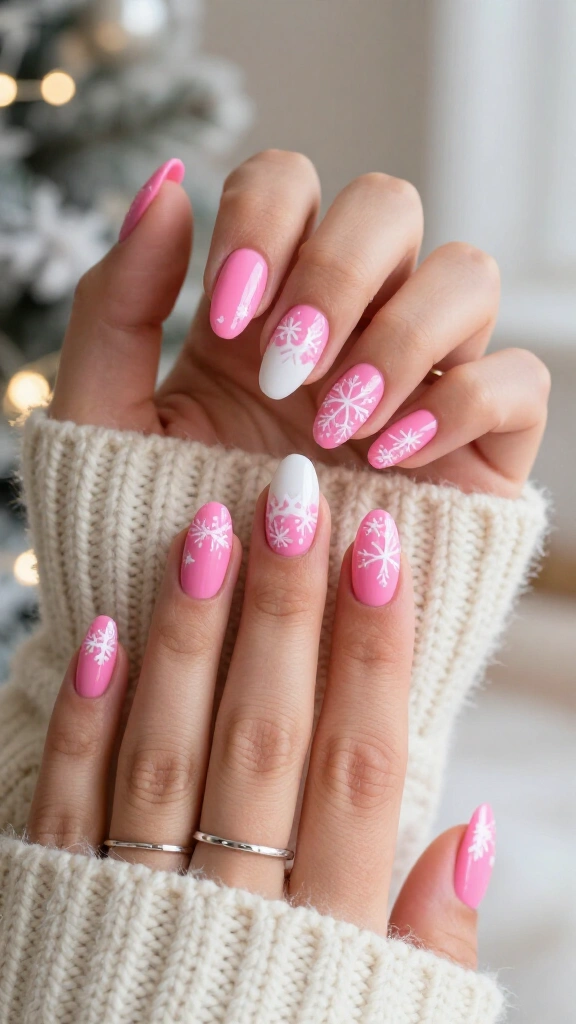 Delicate snowflake cutouts on bubblegum pink