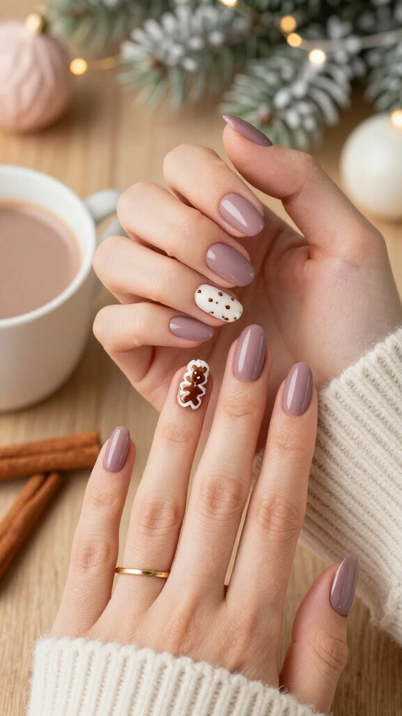 Muted mauve gingerbread accents