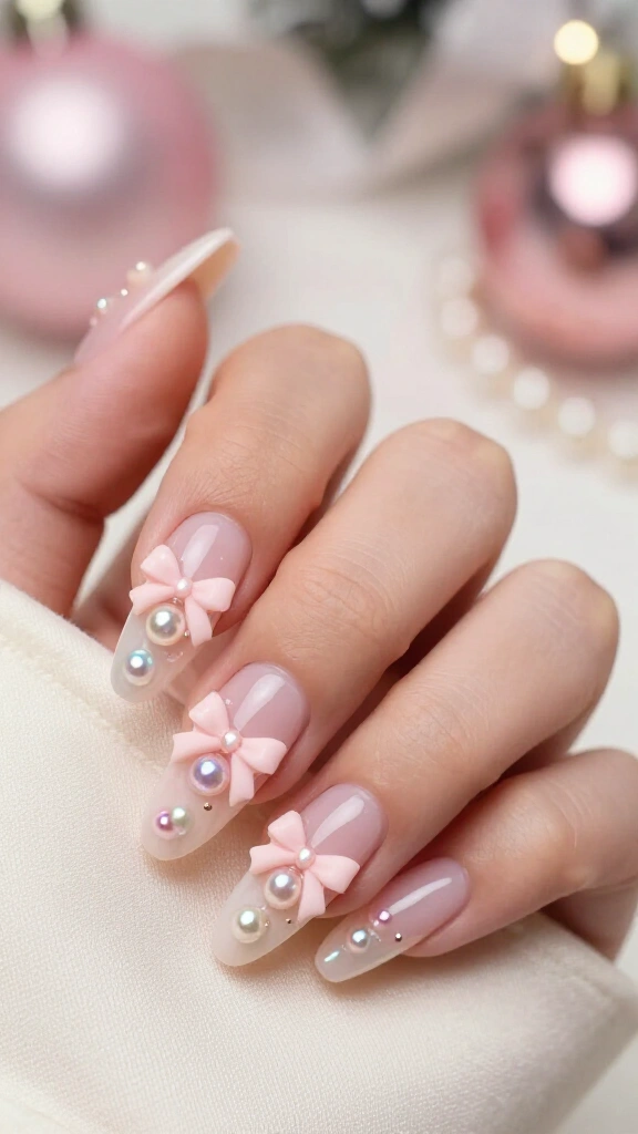 Coquette pearlescent bow embellishments