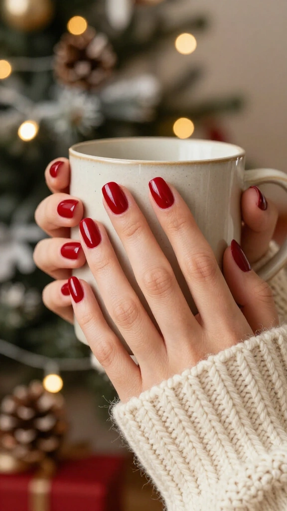 Glossy Cherry Red Nails