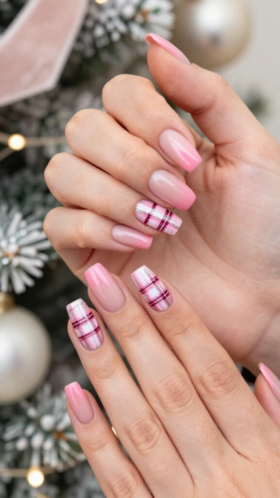 Millennial pink tartan plaid