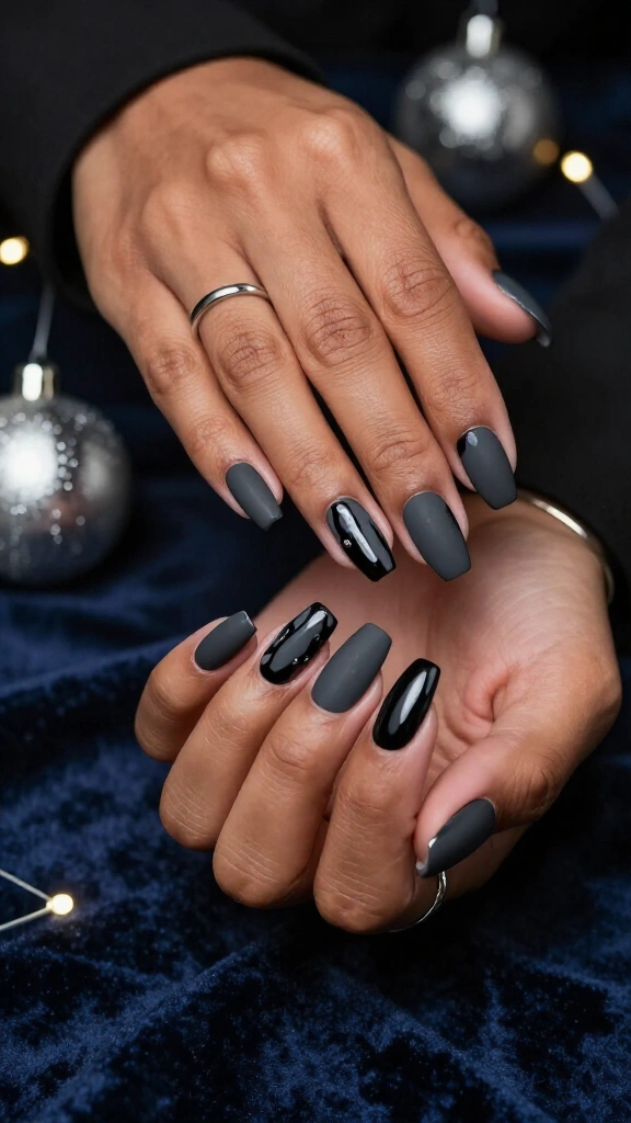 Matte charcoal and glossy black drips