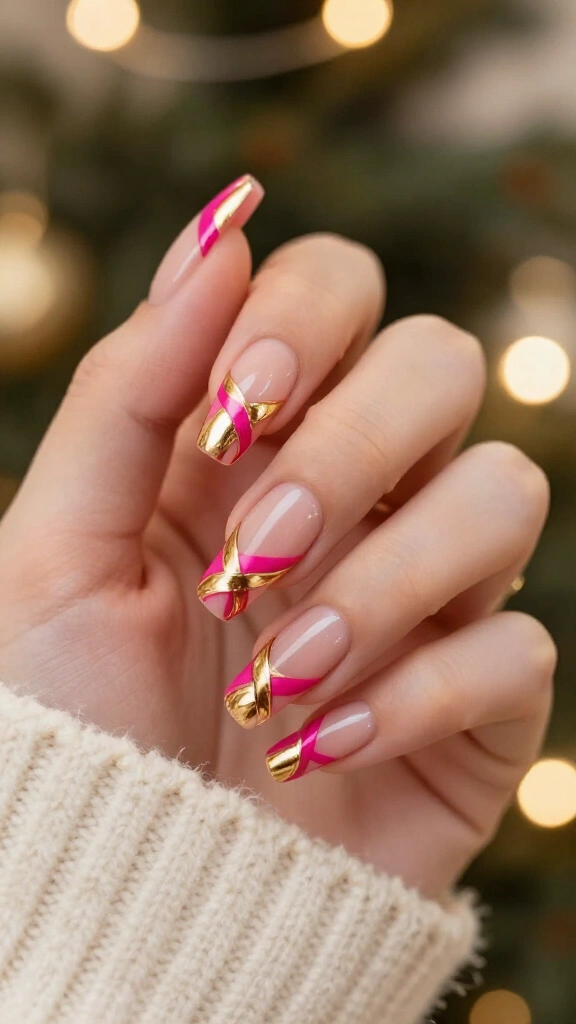 Abstract pink and gold ribbons