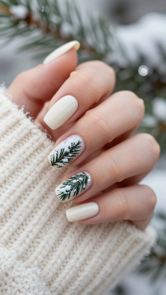 Frosted forest pine trees