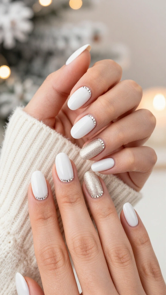 Milky white with rhinestone cuticles