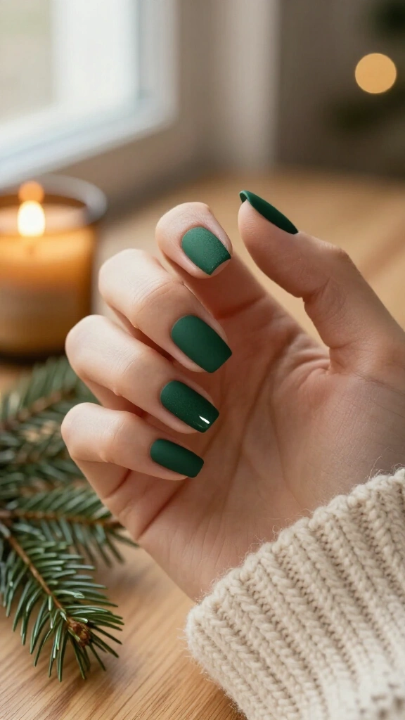 Matte Forest Green Nails
