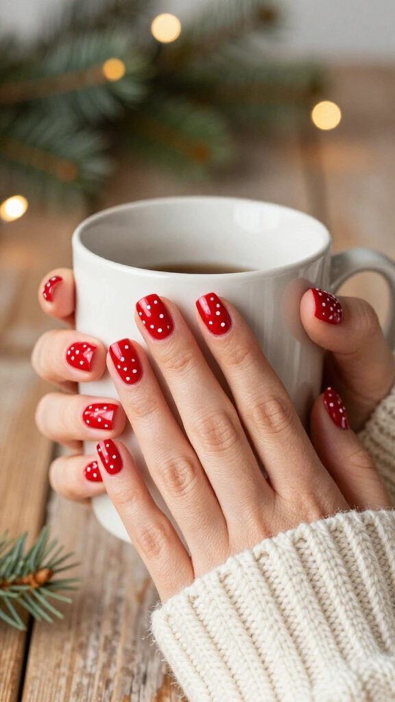 White Dots on Red Polish