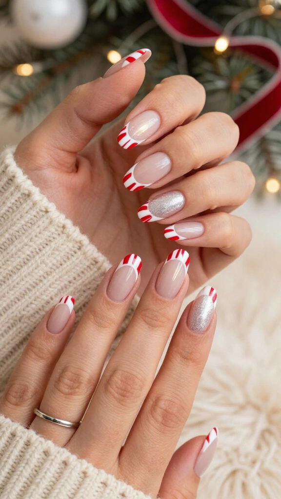 Frosted peppermint French tips