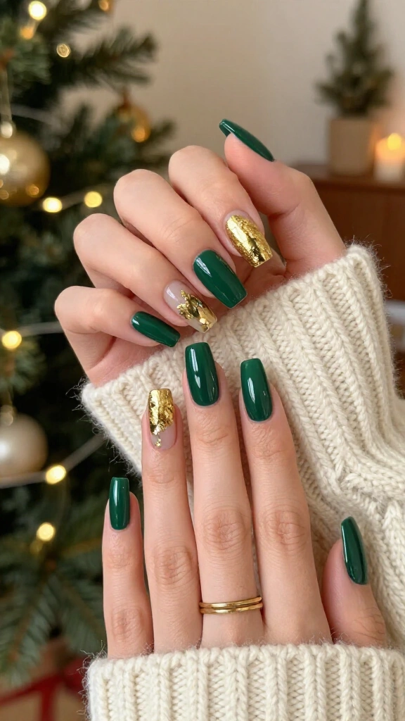 Emerald green foil coffin nails