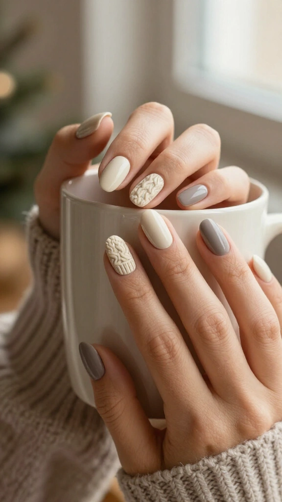Neutral Sweater Texture Nails