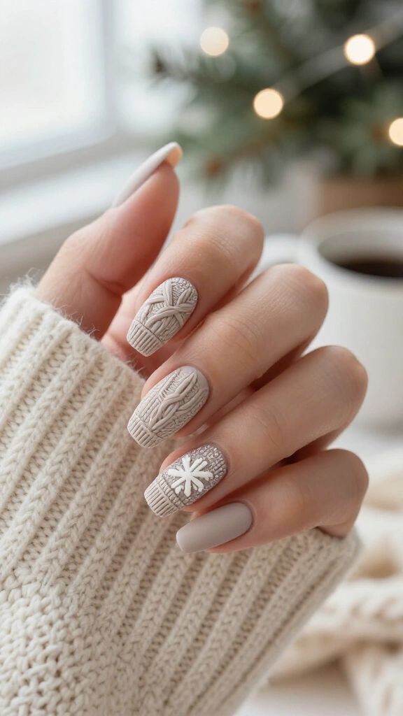 Cable knit sweater texture on matte nude