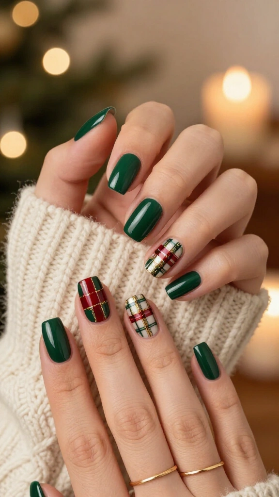 Tartan plaid accent square nails