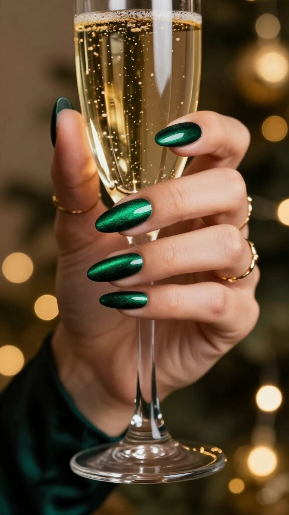Velvet Emerald Green Almond Nails