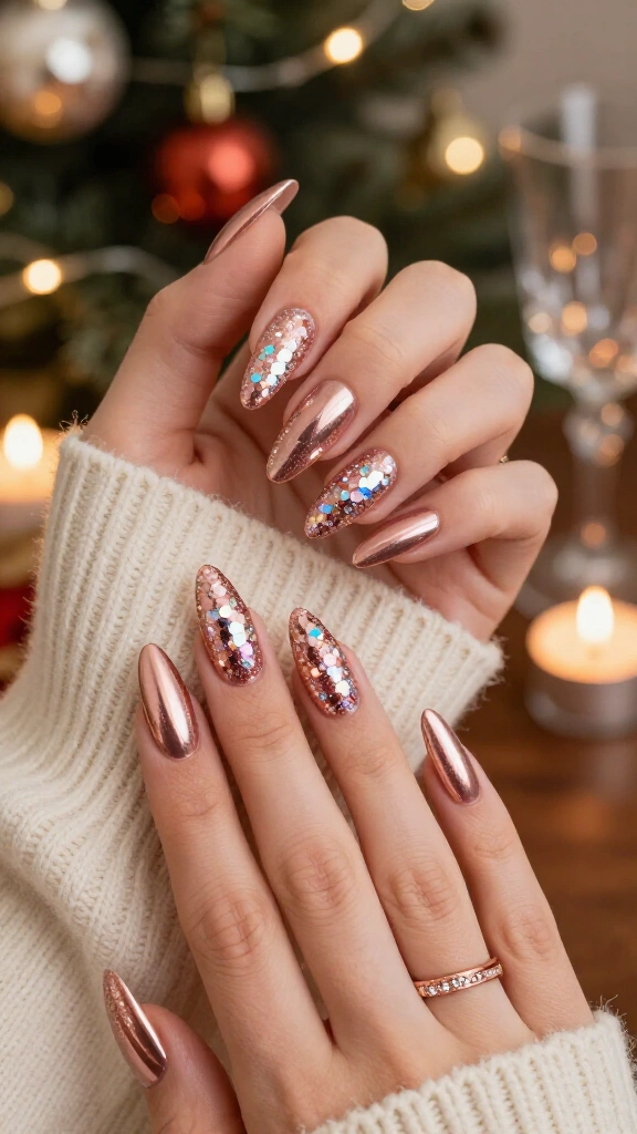 Rose gold holographic sparkle