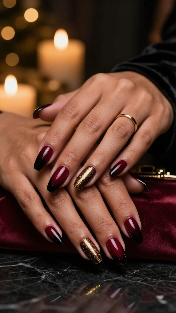 Burgundy Ombré with Gold Dusting