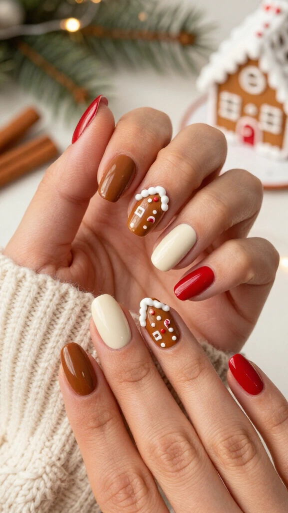 Gingerbread house accent nails