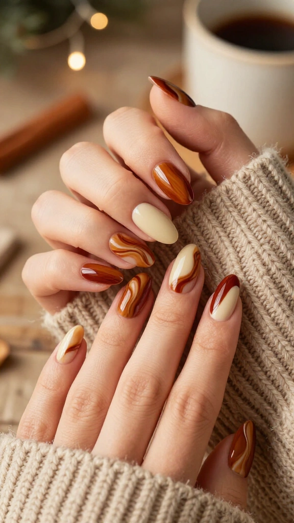 Cinnamon swirl gingerbread nails
