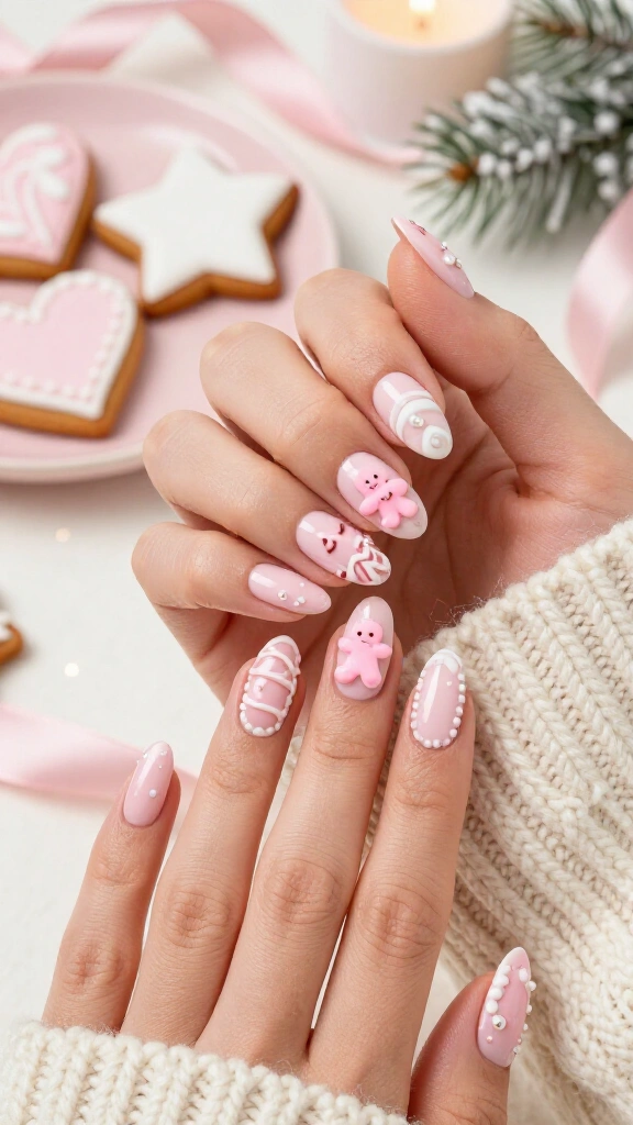 Pink gingerbread nails